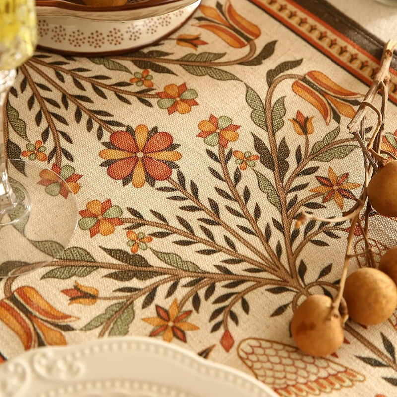 Chemin de table décoratif en lin 71 pouces de long, motif floral rustique