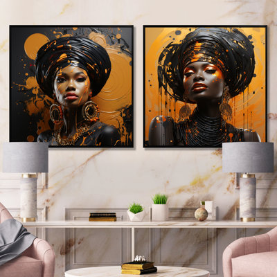 «Gold and Black African Woman Radiance IV», ensemble de 2 reproductions d'art sur toile