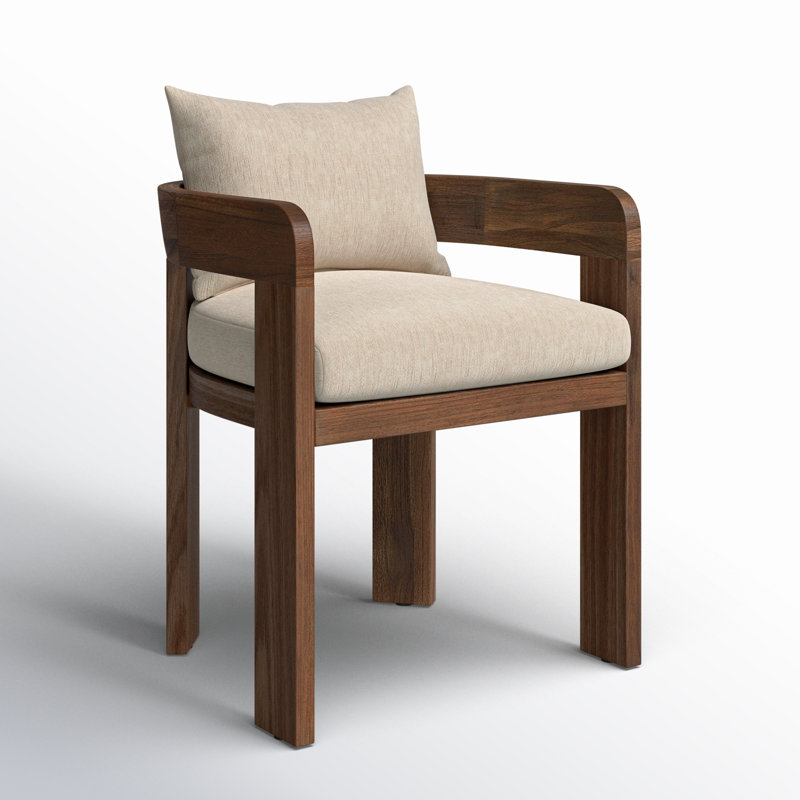Jackson Teak Patio Dining Armchair with Cushion, Stained Toasted Brown Frame/Ellor Beige Cushion