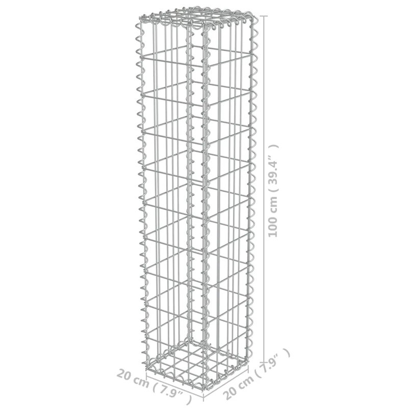 Northerly Galvanised Steel Gabion Wall with Covers, 100cm H x 20cm W x 20cm D