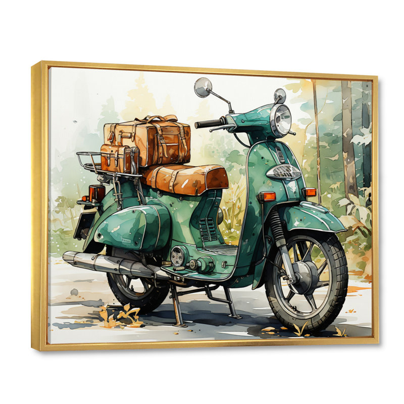 «Green Scooter», impression sur toile, H 30 po x l 40 po x P 1,5 po, Cadre flottant doré