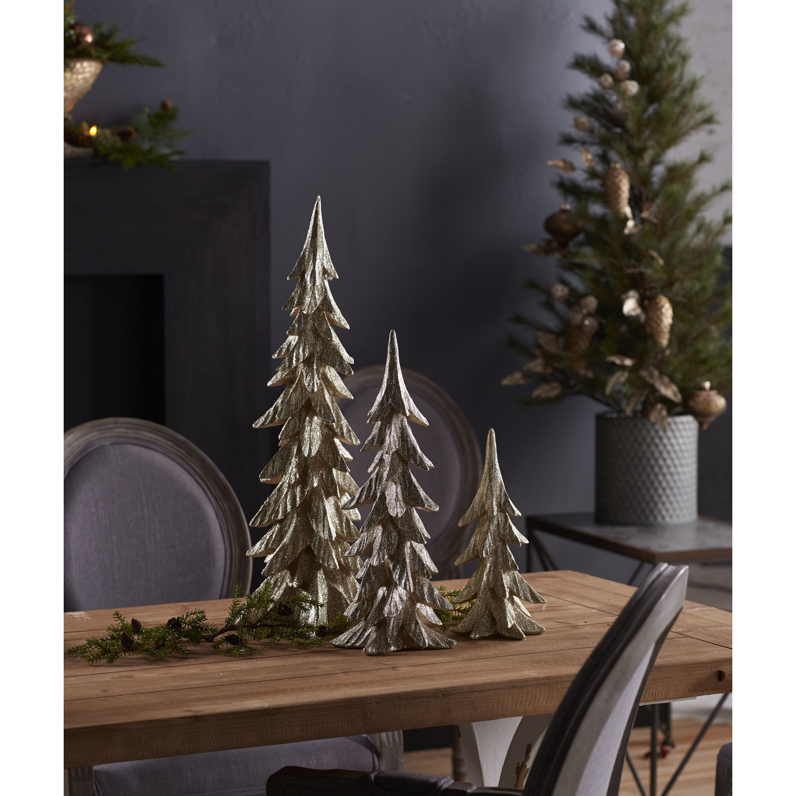 3 Piece Resin Trees Set, Gold