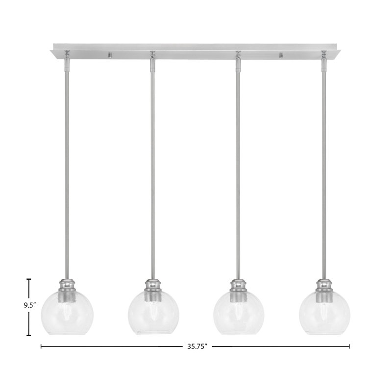 Luminaire suspendu linéaire 4 lumières avec verre 5,75 po Edge, Clair, Nickel brossé