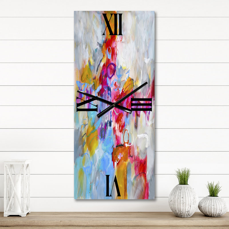 Horloge murale moderne surdimensionnée bleue et jaune Spatters IV, Grand