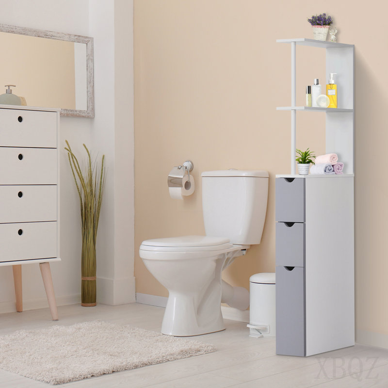 Homcom 54" Tall Bathroom Storage Cabinet, Freestanding Linen Tower With 2-Tier Shelf And Drawers, Narrow Side Floor Organizer, White