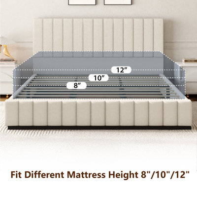 Modern King Bed Frame with  Vertical Channel Tufted Headboard & Footboard，Modern Floor-Standing Design, No Box Spring Needed, Easy Assembly,Beige