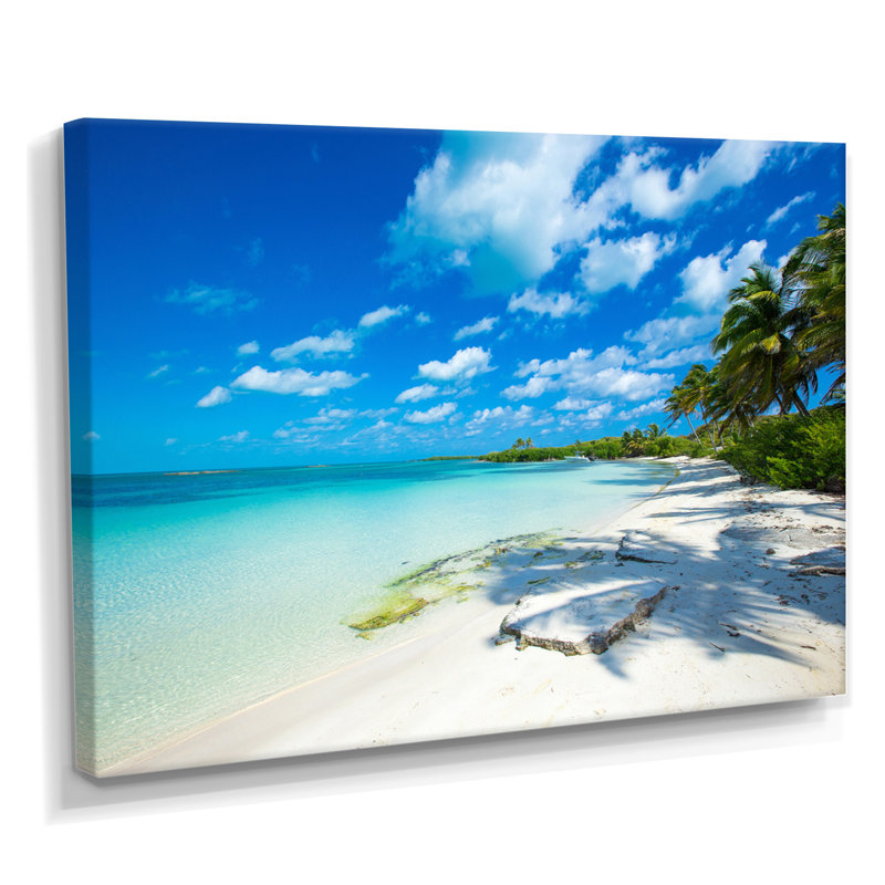 «Tropical Beach with Palm Shadows» de Mattos - reproduction de photo, H 16 po x l 32 po, Toile tendue