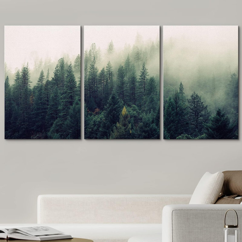 «Landscape with Trees in Mist» - ensemble de 3 reproductions de photos sur toile, H 24 po x l 16 po, Toile tendue, Sans cadre