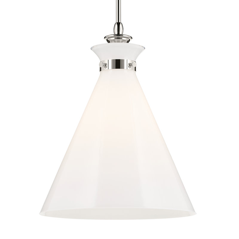 Luminaire suspendu traditionnel 1 lumière avec verre, Nickel poli, Opale antique, H 19,75 po x l 16 po