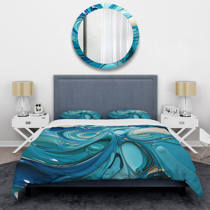 Blue Fluid Grind II - Ensemble de housse de couette abstrait - Microfibre de polyester