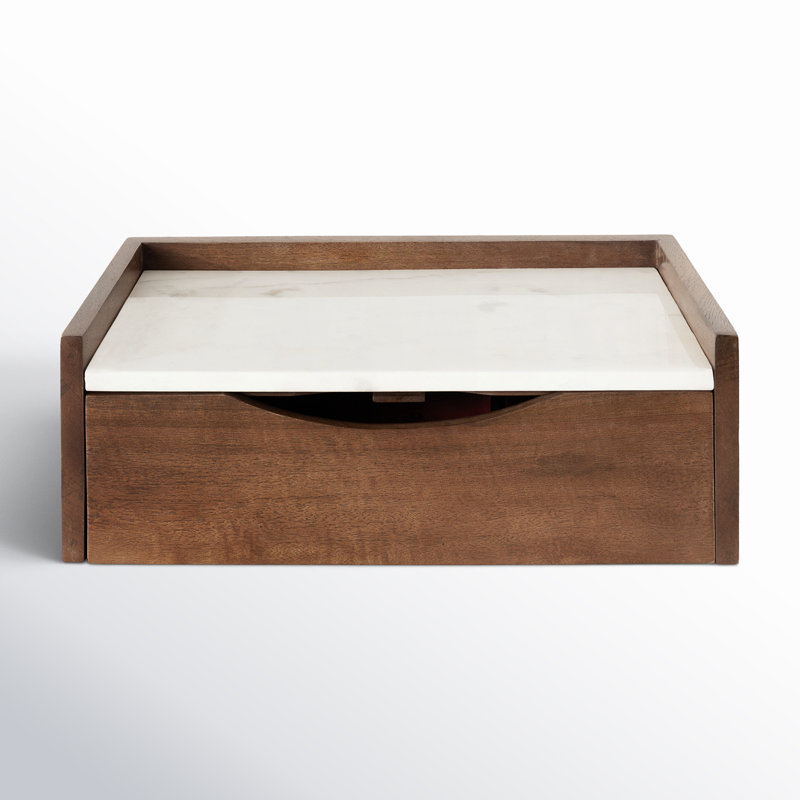 Benning Poplar Floating Shelf with Drawer, Dark Brown