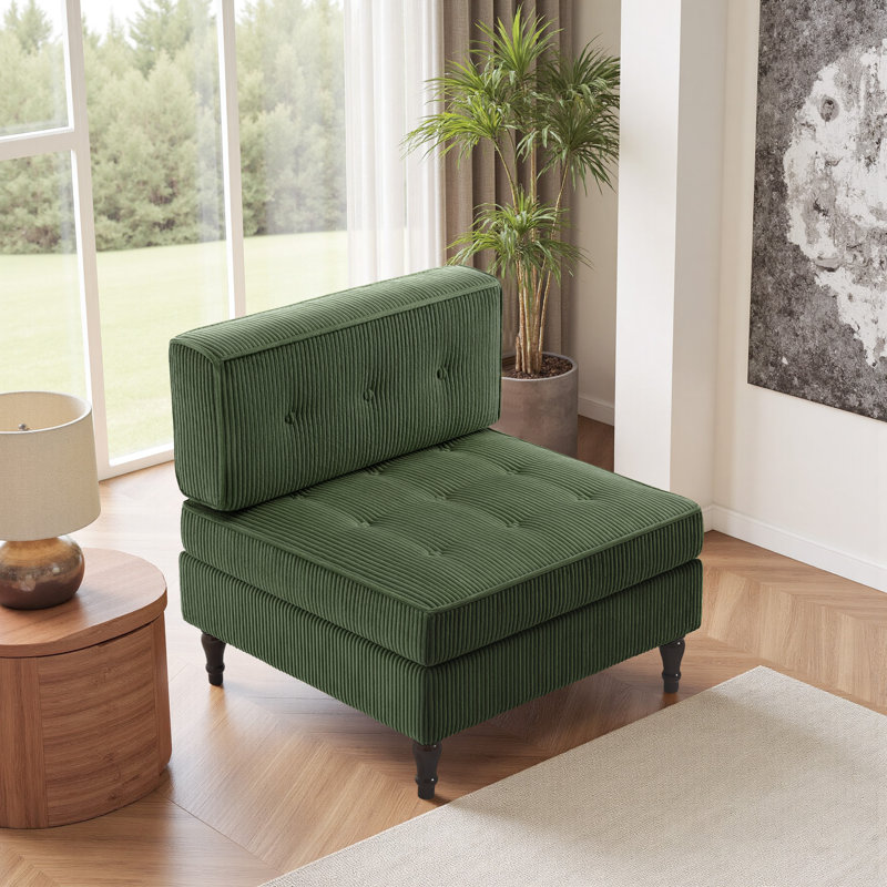 Fauteuil capitonné en velours côtelé, Vert foncé