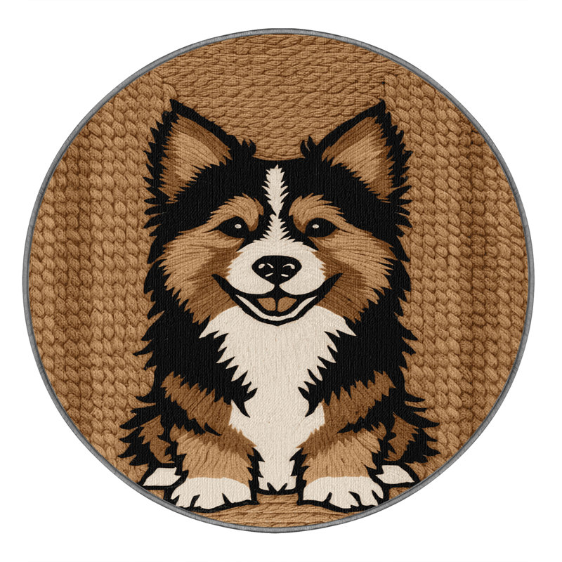 Washable Kishu Ken Dogs Area Rug, Round 7'