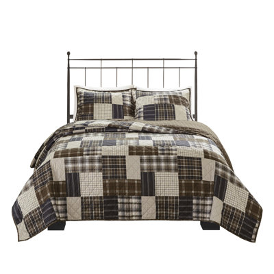 3 Piece Reversible Printed Quilt Set Black/Brown King/Cal King