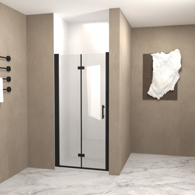 Porte de douche pliante en aluminium noir mat 30 à 31 pouces