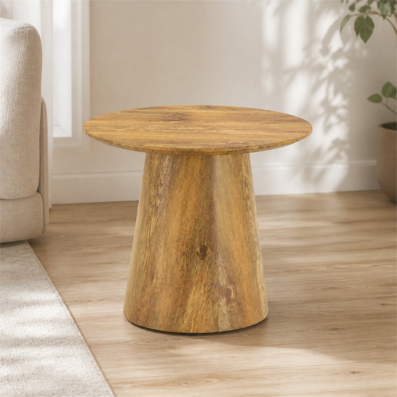 Table basse ronde en panneau de fibres à densité moyenne avec surface autocollante au fini grain de bois naturel