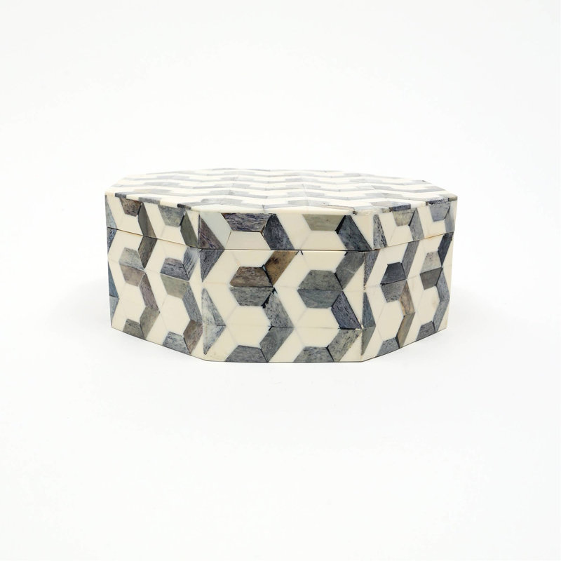 U Pattern Hexagon Bone & MDF Box –Modern Decorative Storage Solution-7.5X7.5X3"