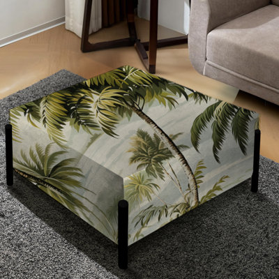 Motif rétro de palmiers tropicaux - grand repose-pieds carré tropical