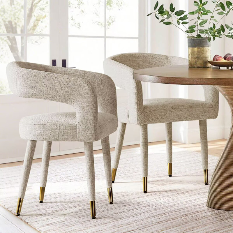 Hennigan Textured Fabric Dining Armchairs , Oatmeal