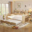 Lit de jour double en bois avec lit gigogne, bureau d'étude et rangement multicouche pour économiser de l'espace dans la chambre à coucher Cadre fonctionnel, lit gigogne, productivité de bureau