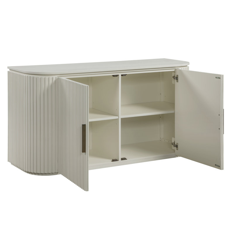 Buffet de rangement en bois de chêne de 60 po de largeur Fiammetta, Crème, crème