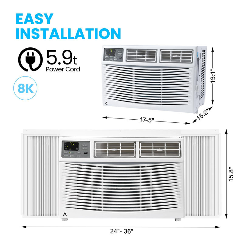 8000 BTU 11 CEER Window Air Conditioner Auto Restart Dehumidifier AC w/Remote