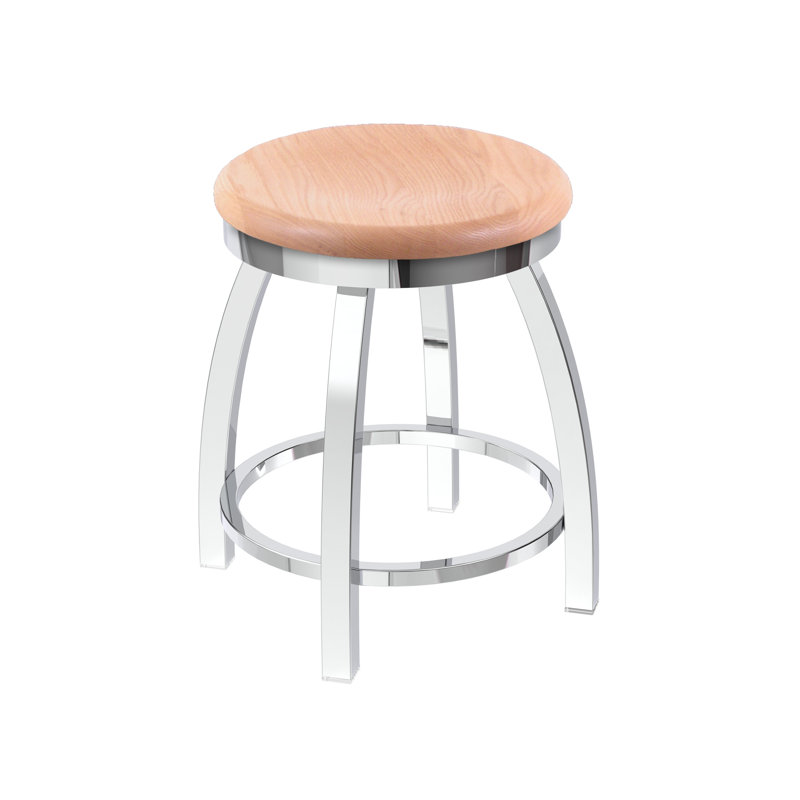 802 Misha Swivel Vanity Stool with Wood Seat, Natural Oak, Chrome