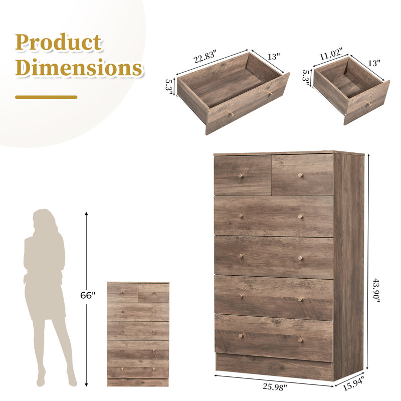  6-Drawer Large Storage Cabinet With Sturdy Construction Wood Storage Organizer For Closet, Gray