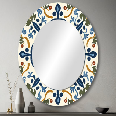 Carreaux de la Méditerranée en bleu rétro IV - Miroir décoratif abstrait ovale sur métal