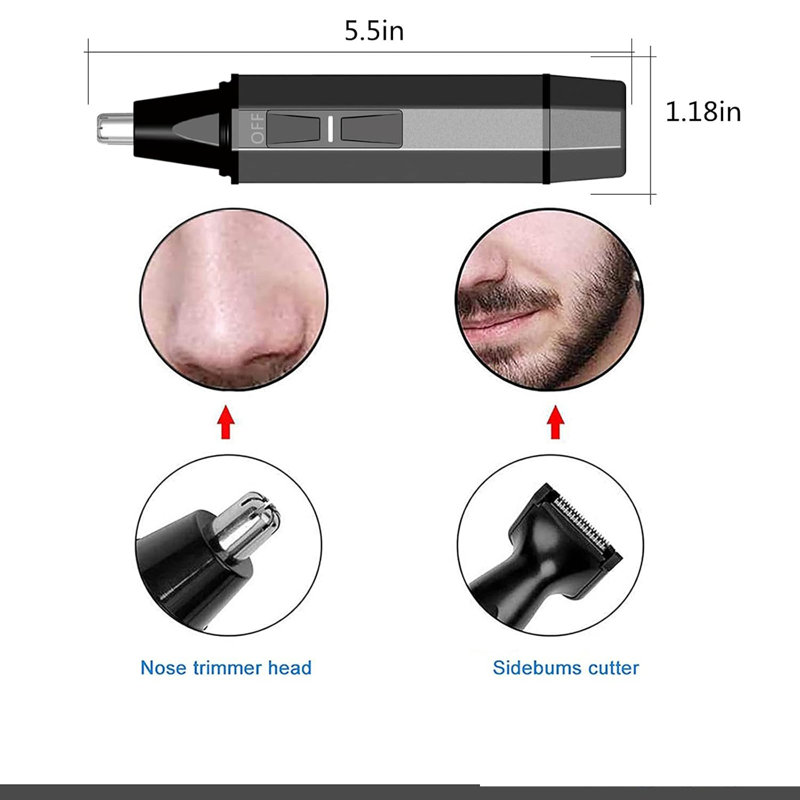 Tondeuse à poils de nez et d'oreilles portatives avec lames en acier inoxydable, lumière DEL intégrée et design résistant à l'eau