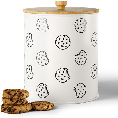 Cookie Jar With Airtight Lid - 1 Gallon - 6.6"D X 8"H White Iron Cookie Tin With Bamboo Lid - Large Cookie Jars With Lids Airtight - Farmhouse Cookie