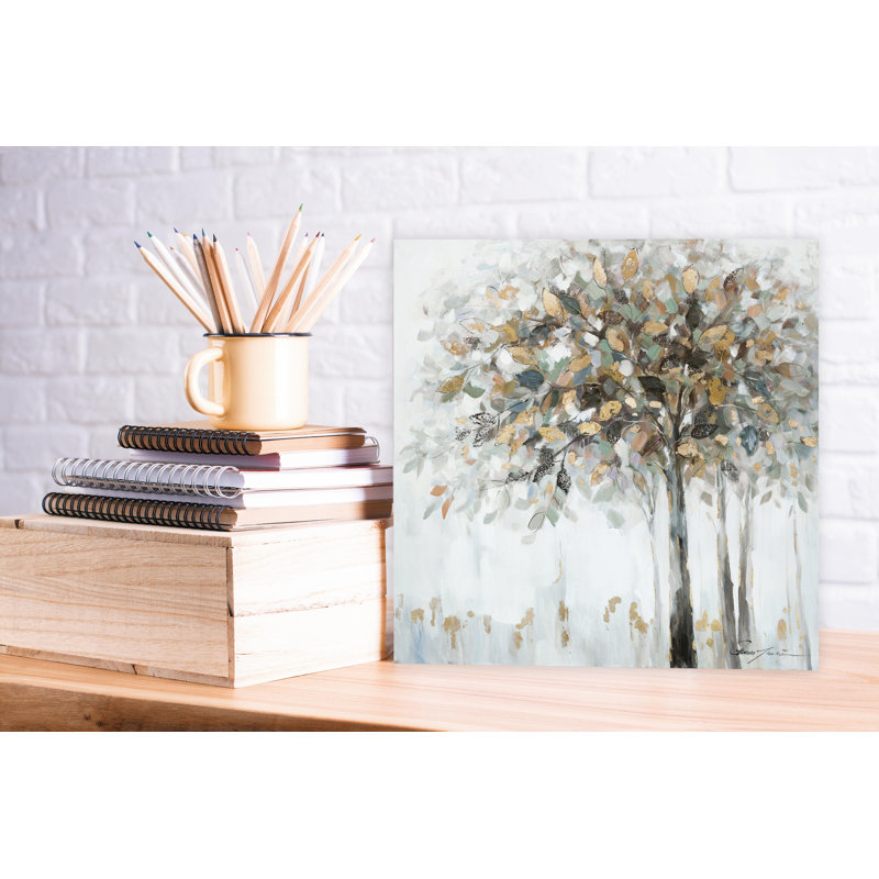 Gleaming Gold Tree - Reproduction d'art sur toile tendue, H 12 po x l 12 po x P 1,5 po