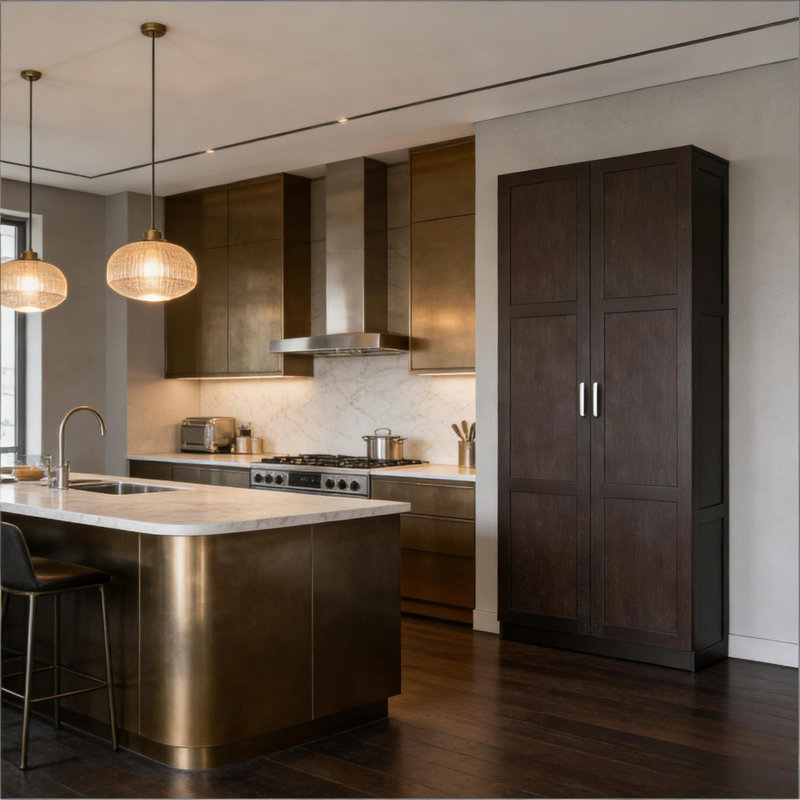 Spacieux garde-manger en bois brun foncé pour la cuisine moderne