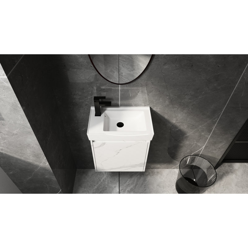 Armoire de salle de bain - Lavabo en céramique et meuble-lavabo à la mode, Blanc de Carrare