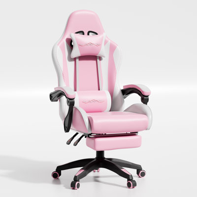 Fauteuil de jeu ergonomique de course, fauteuil de bureau inclinable et pivotant à haut dossier avec coussin de massage lombaire et appui-tête réglable