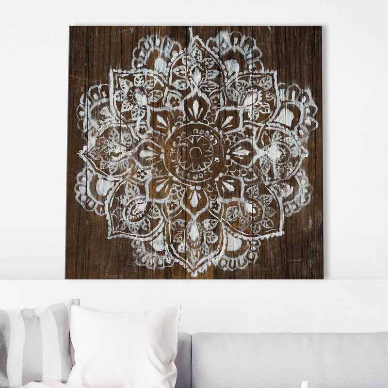 Mandala sur bois foncé - impression, Toile tendue, H 18 po x l 18 po x P 1 po