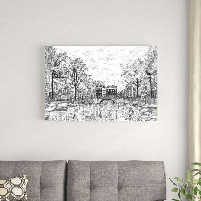 «European Holiday in B&W II» par Melissa Wang - peinture sur toile tendue, H 24 po x l 36 po