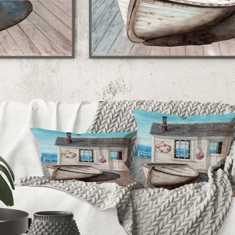 Coussin White Beach Cabin On Wood Pier