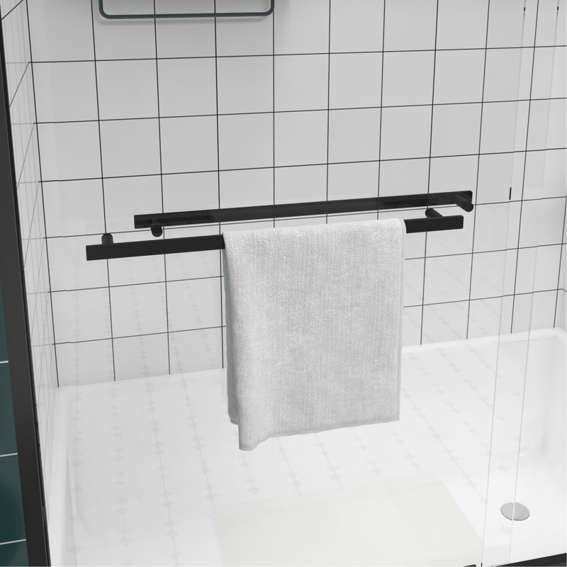 56-60"x58" Aluminum Frame Double Sliding Bathtub Screen,Bypass Bathroom Sliding Door with Premium 1/4" (6mm) Clear Tempered Glass, Black Hardware Sliding Glass Shower Enclosure,Matte Black Finished
