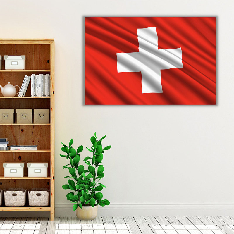 Drapeau de la Suisse flottant - reproduction d'art sur toile, H 20 po x l 30 po