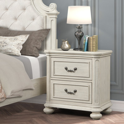 Table de chevet 2 tiroirs Roundhill Furniture, blanc antique