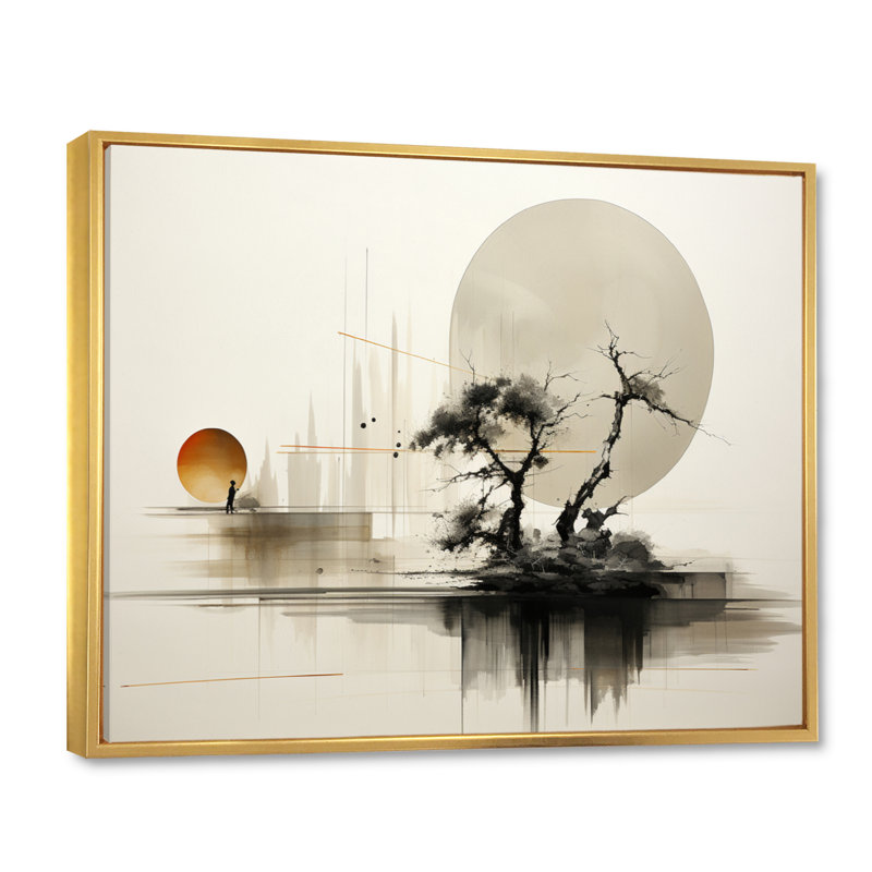 Art asiatique Sumie Zen I - art mural asiatique, H 12 po x l 20 po x P 1 po, Cadre flottant doré