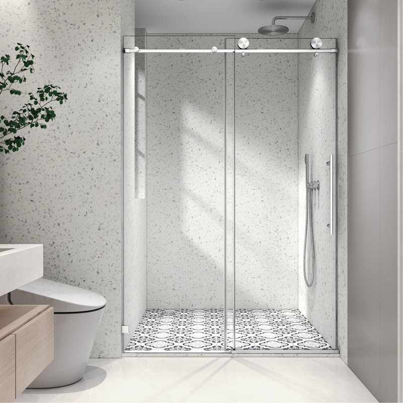 5476 Frameless One Fixed And One Sshifted Shower Door, 70MM 304 Stainless Steel Large Pulleys With Adjustable Soft Closing Function, With Nano Easy Cleaning And Stick Explosion-Proof Menbrance