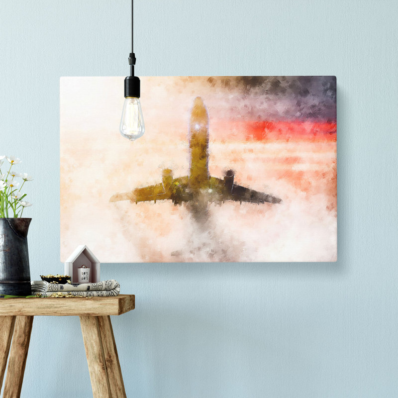 Airplane Lost In The Sky Painting - Wrapped Canvas, 50cm H x 76cm W x 3cm D