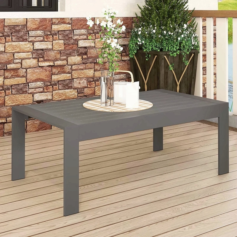 Table basse d'extérieur toutes saisons en aluminium, table basse moderne pour l'extérieur, table basse rectangulaire de patio - gris