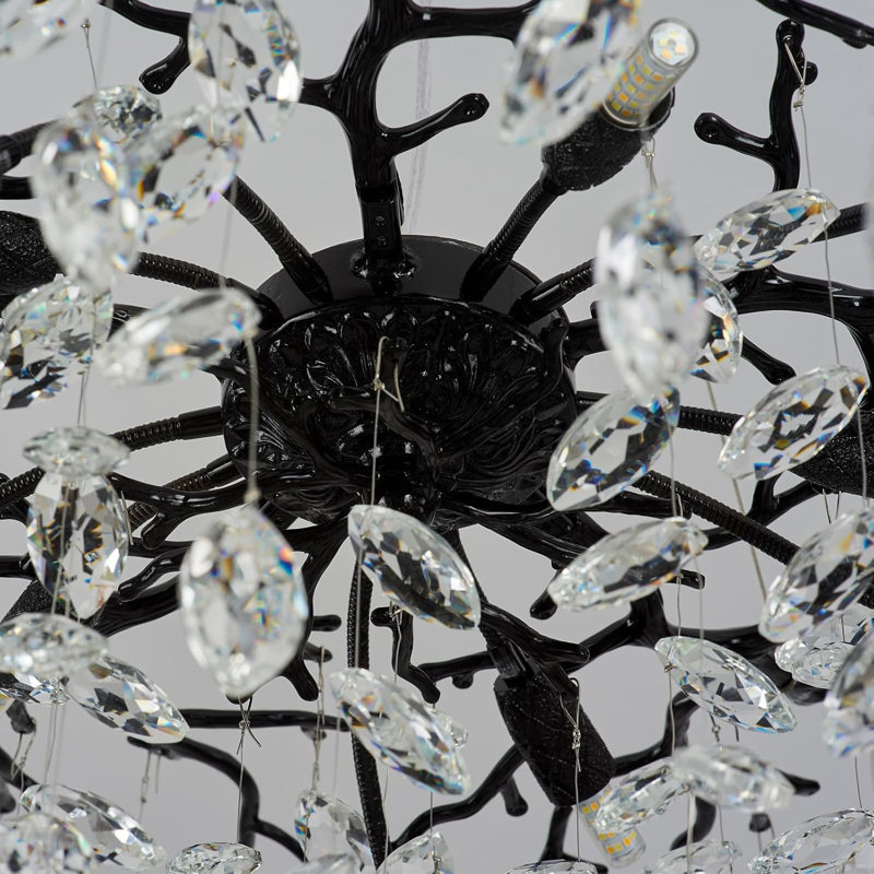 Lustre moderne en cristal K9, Noir, H 18,11 po x l 31,5 po x P 31,5 po