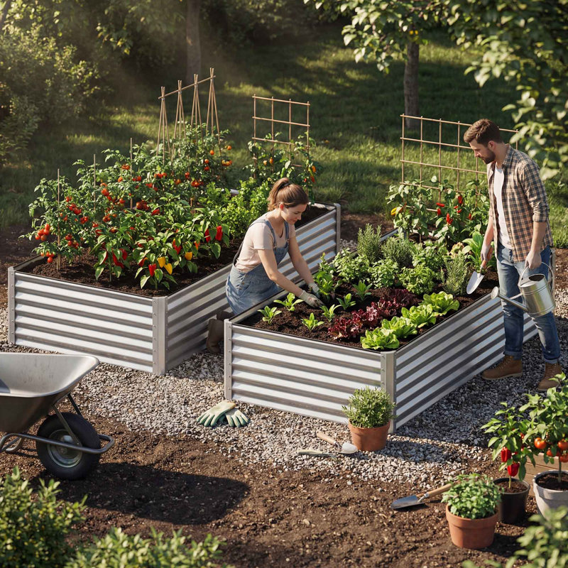Silver Metal Outdoor Raised Garden Bed, 18" H x 72" W x 24" D