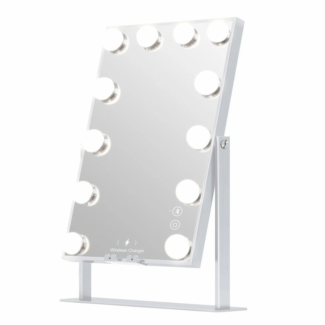 Hollywood Slim Vanity Mirror with Wireless Charging and Bluetooth - 12 Dimmable LED Bulbs