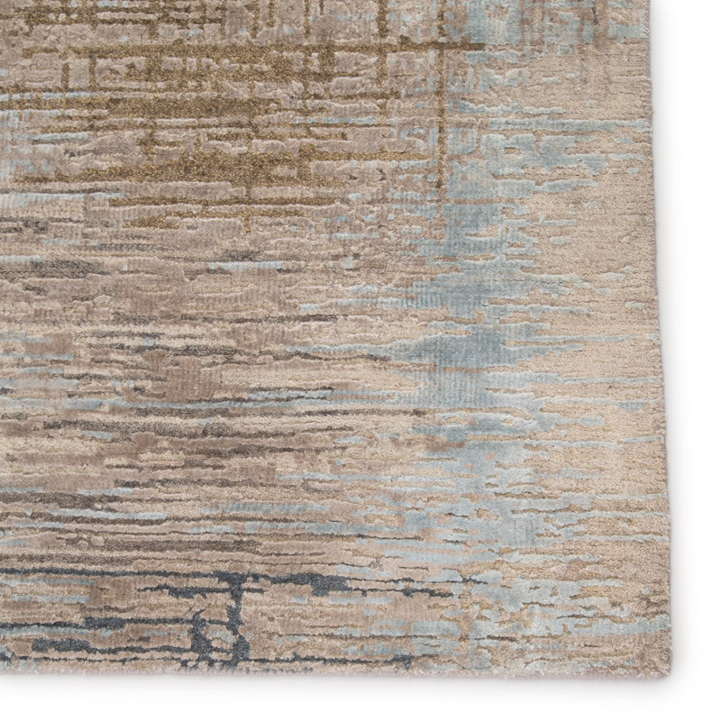 Tapis gris clair noué à la main Dourch, Rectangle 8 pi x 10 pi