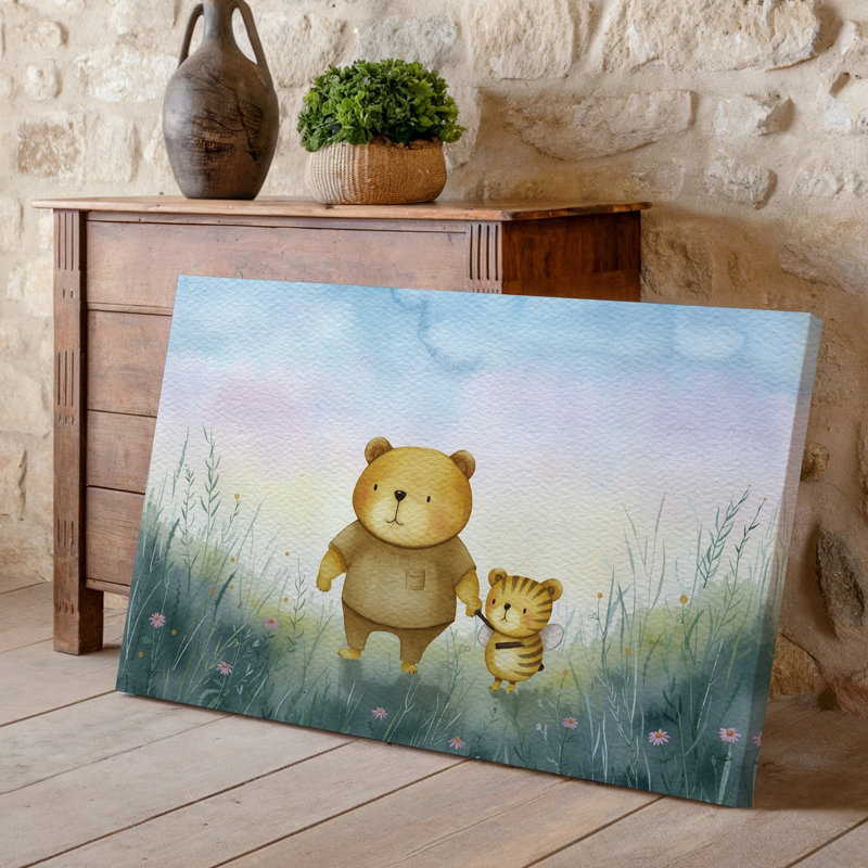 Reproduction d'art sur toile, "Illustration fantaisiste" mettant en vedette deux charmants personnages de dessins animés